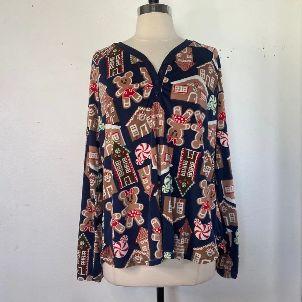 Disney Micky Mouse XL (16-18) Gingerbread Pajama Top Super Soft Long Sleeves